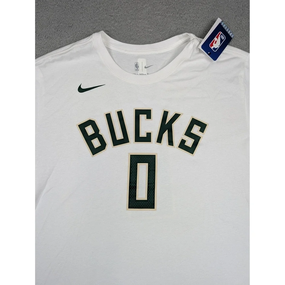 Nike Milwaukee Bucks Shirt Mens XL White NBA Basketball Damian Lillard 0 Tee New